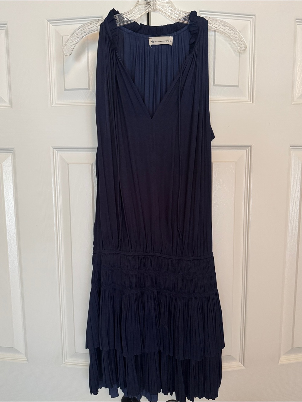 The Impeccable Pig Navy Pleated V-Neck Tiered Dress